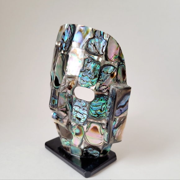 VTG Abalone Masic mask, Mexican Abalone Shell Mask, Mayan/Aztec Motif mask - Picture 4 of 6